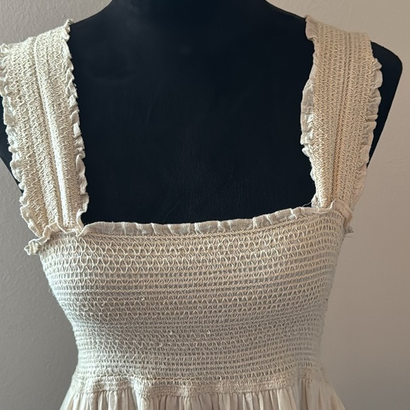 Derek heart cream smocked boho peasant midi dress Sz M - Picture 2 of 5